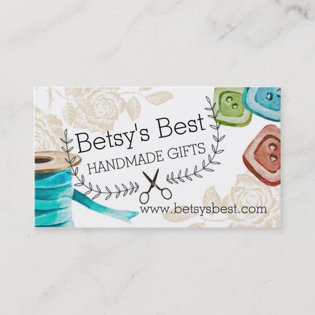 Ribbon buttons scissors shabby chic sewing business card (Front)
