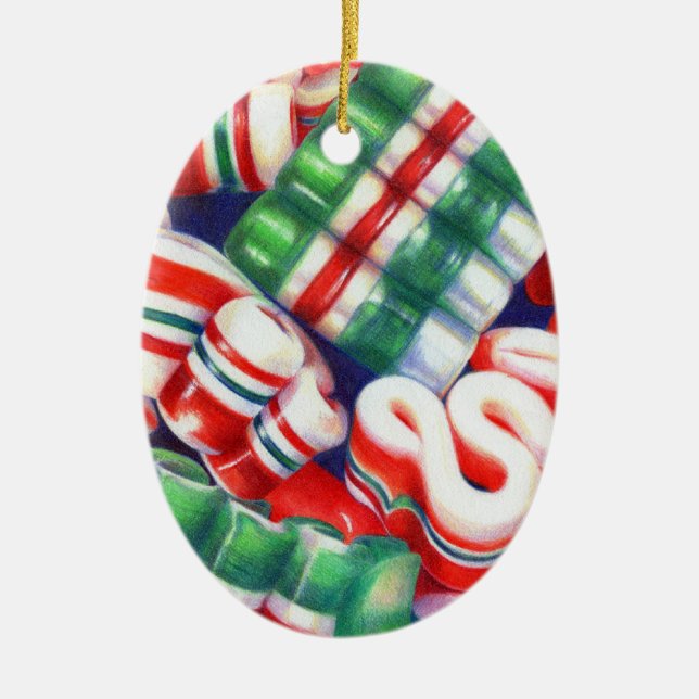 RIBBON CANDY Ceramic Oval Ornament (Front)