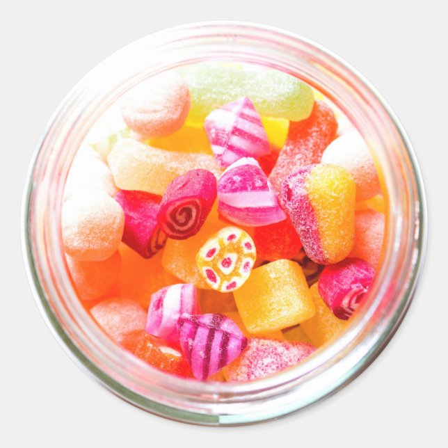 Ribbon candy jar cute colourful sweets classic round sticker (Front)