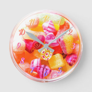 Ribbon candy jar cute colourful sweets round clock