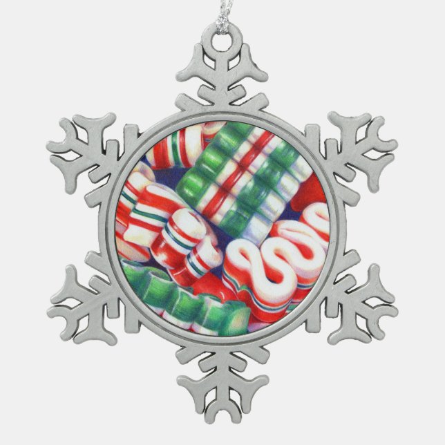 RIBBON CANDY Pewter Snowflake Ornament (Front)