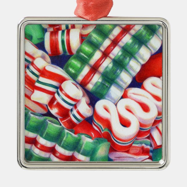 RIBBON CANDY Premium Square Ornament (Front)