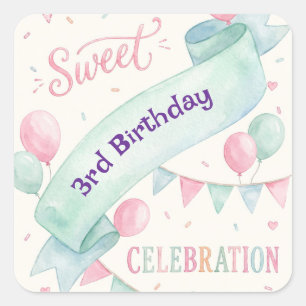 Ribbon Candyland Birthday Party Napkins Square Sticker