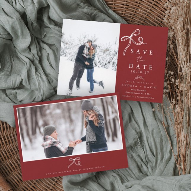 Ribbon Christmas Save The Date Card (Creator Uploaded)