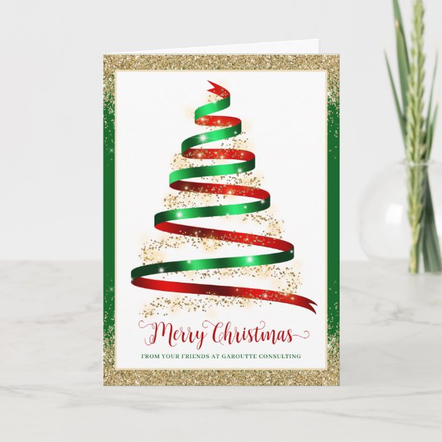 Ribbon Christmas Tree Corporate Business Logo Fold Card (Front)