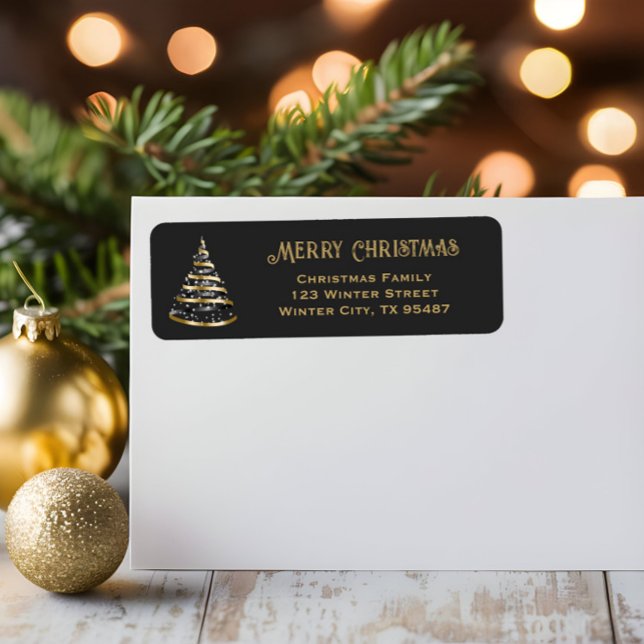  Ribbon Christmas Tree Gold  Return Address Labels (Creator Uploaded)