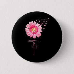 Ribbon Daisy Faith - Breast Cancer Awareness Month 6 Cm Round Badge
