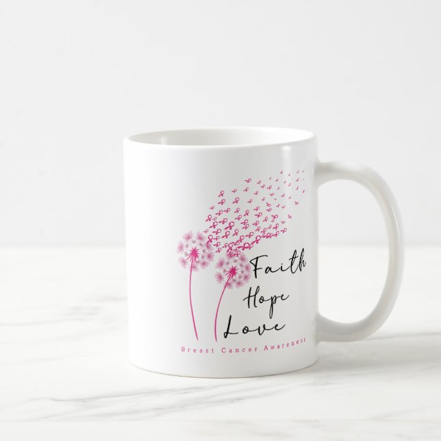 Ribbon Dandelion Faith Hope Love Breast Cancer  Coffee Mug (Right)