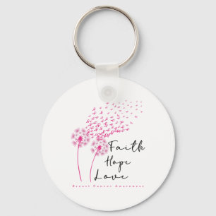 Ribbon Dandelion Faith Hope Love Breast Cancer  Key Ring