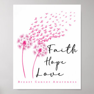 Ribbon Dandelion Faith Hope Love Breast Cancer  Poster