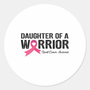 Ribbon Daughter Of A Warrior Breast Cancer Awarene Classic Round Sticker