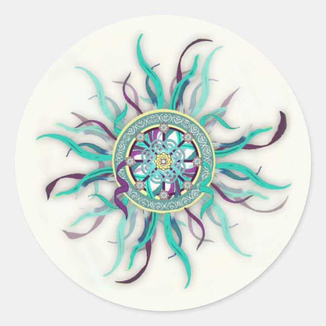 Ribbon Dharma Wheel Mandala Sticker (Front)
