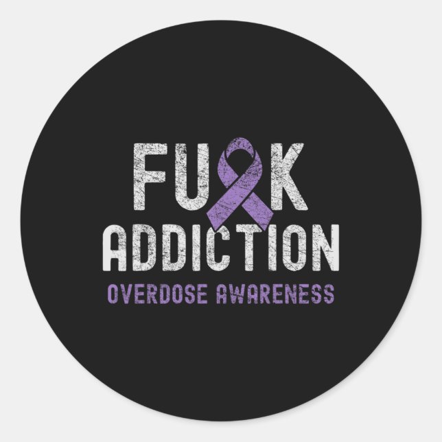 Ribbon Fck Addiction Overdose Awareness  Classic Round Sticker (Front)