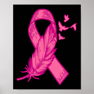 Ribbon Feather Bird Cute Breast Cancer Awareness G Poster