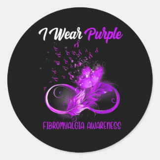 Ribbon Feather Fibromyalgia Awareness  Classic Round Sticker