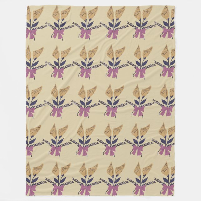 Ribbon flower bouquet pattern fleece blanket (Front)