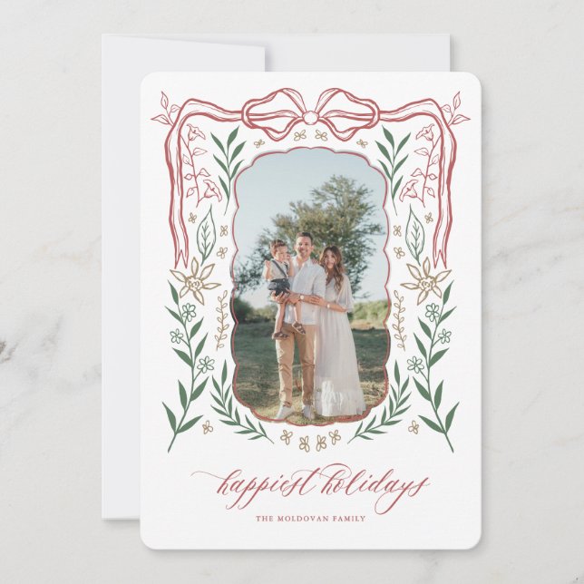 Ribbon Frame Christmas Card with Bow (Front)