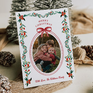 Ribbon Greenery Photo Christmas Card
