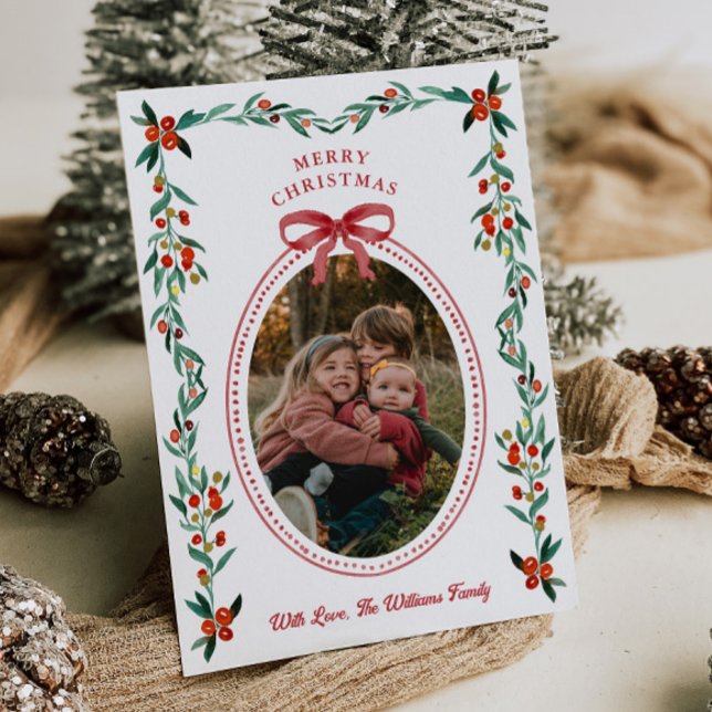 Ribbon Greenery Photo Christmas Card (Creator Uploaded)