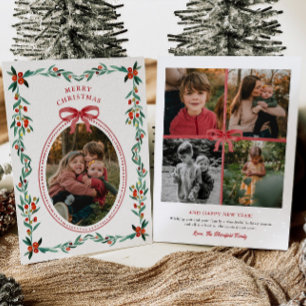 Ribbon Greenery Photo Christmas Card