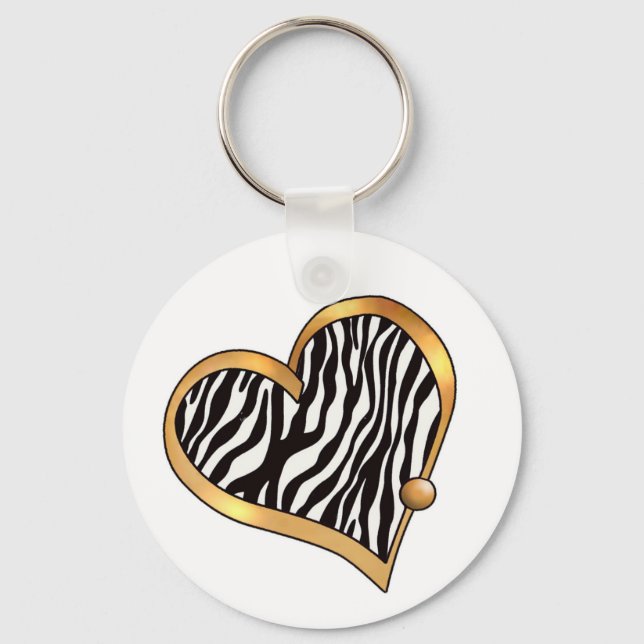 Ribbon Heart-11 Zebra Stripes Key Ring (Front)