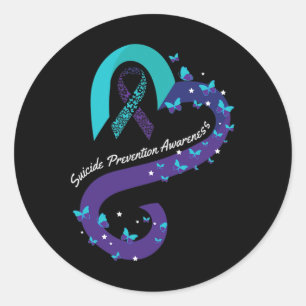 Ribbon Heart Butterfly Suicide Awareness Mental He Classic Round Sticker