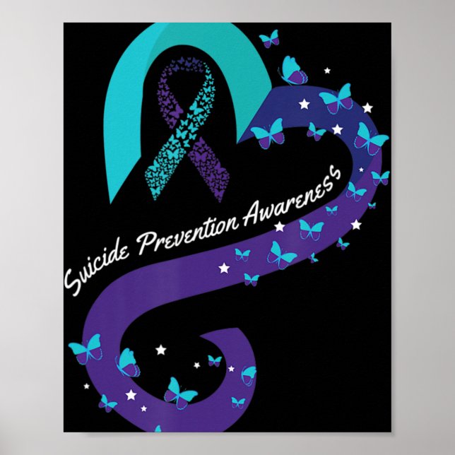 Ribbon Heart Butterfly Suicide Awareness Mental He Poster (Front)