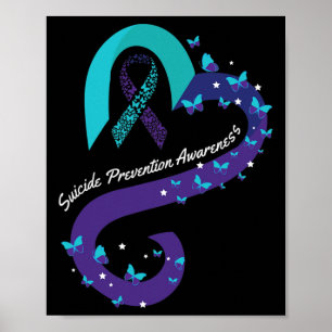 Ribbon Heart Butterfly Suicide Awareness Mental He Poster