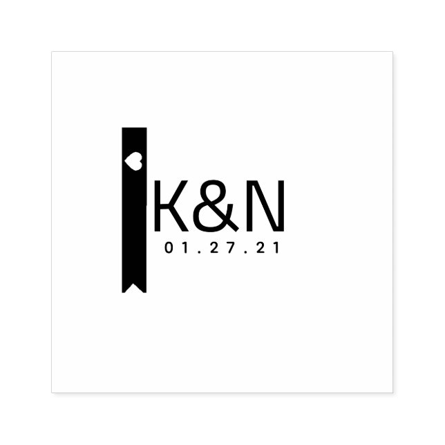 Ribbon Heart Decor Initial Logo Wedding Stamp (Imprint)