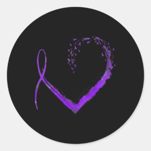 Ribbon Heart Fibromyalgia Awareness  Classic Round Sticker