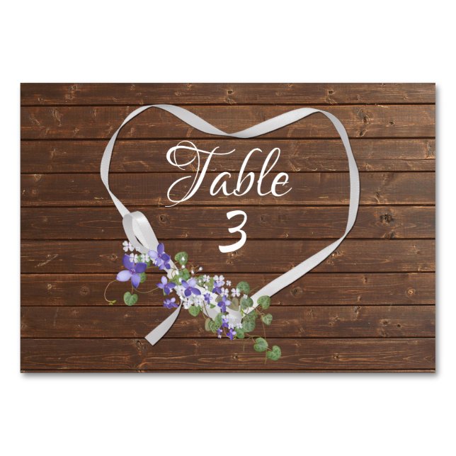 Ribbon Heart On Barn Wood Table Number (Front)