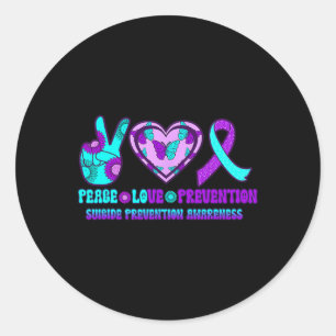 Ribbon Heart Peace Love Prevention Happy Suicide A Classic Round Sticker