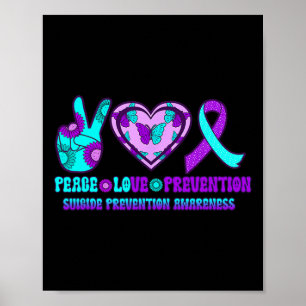 Ribbon Heart Peace Love Prevention Happy Suicide A Poster