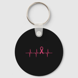 Ribbon Heartbeat Breast Cancer Awareness Gift Key Ring