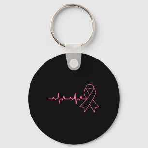 Ribbon Heartbeat Cute Breast Cancer Awareness Gift Key Ring