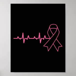 Ribbon Heartbeat Cute Breast Cancer Awareness Gift Poster