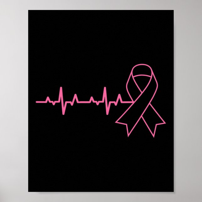 Ribbon Heartbeat Cute Breast Cancer Awareness Gift Poster (Front)
