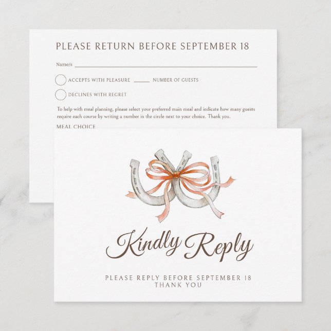 Ribbon Horseshoe Fall Wedding Meal Choice QR Code RSVP Card (Front/Back)