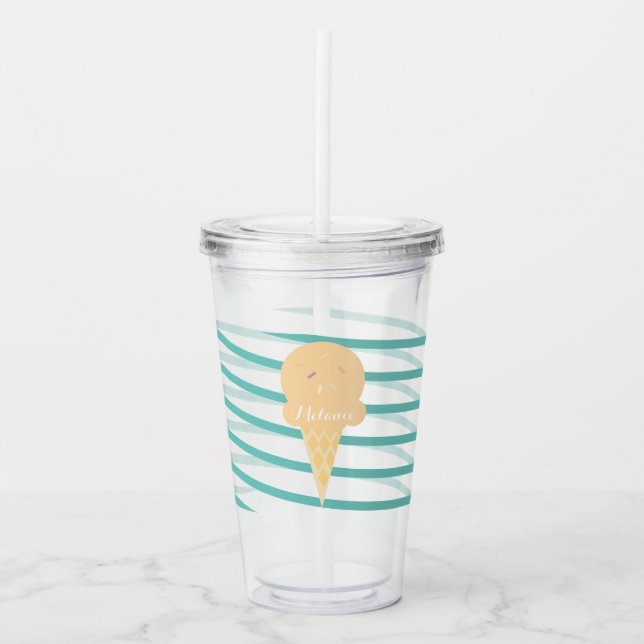 Ribbon Icecream Stripes Monogram Acrylic Tumbler (Front)