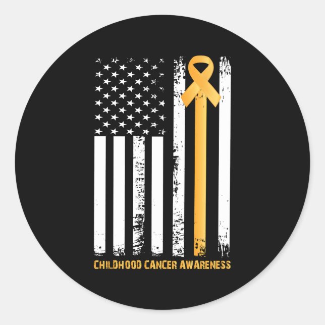Ribbon In A Flag Childhood Cancer Awareness Classic Round Sticker (Front)