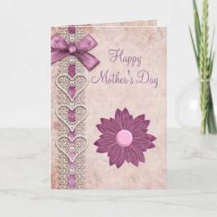 Ribbon, Lace, Hearts & Flower Lilac Mother's Day Card