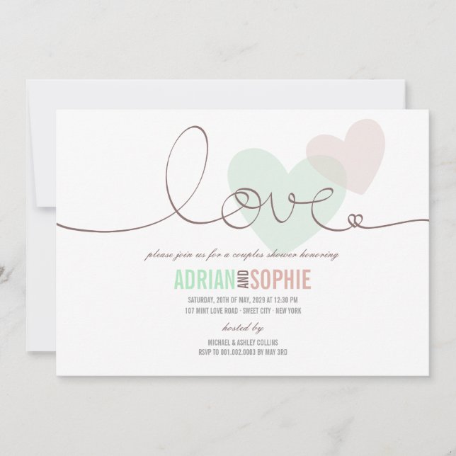 Ribbon Love SweetHeart Couples Shower Party Invite (Front)