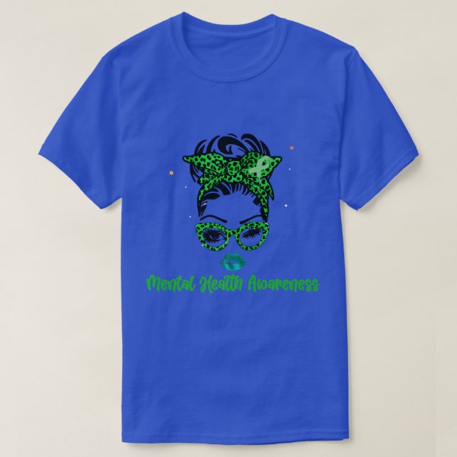 Ribbon Messy Bun Mental Health Awareness Month May T-Shirt (Design Front)