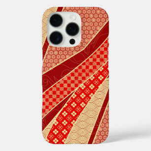 Ribbon Mix Pattern Golden Red iPhone 16 Pro Case