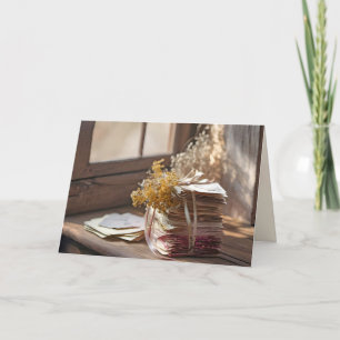 Ribbon On Old Letters By Window  Card
