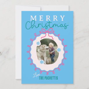 Ribbon Pink Picture Frame Christmas Holiday Card