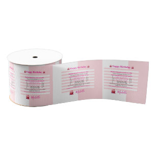 Ribbon Pink & White Stripe Happy Birthday Grosgrain Ribbon