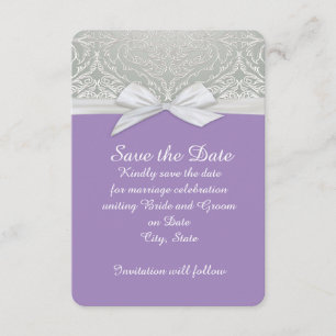 Ribbon Purple/Silver Lace Damask Save the date