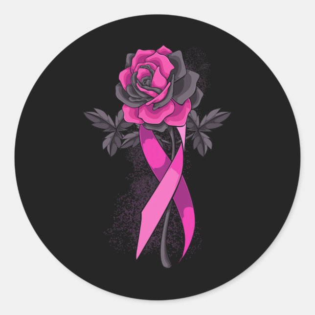 Ribbon Rose Breast Cancer Awareness Survivor Warri Classic Round Sticker (Front)