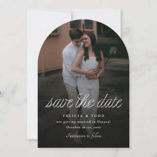 Ribbon Script Minimalist Wedding Photo Arch Cut Save The Date